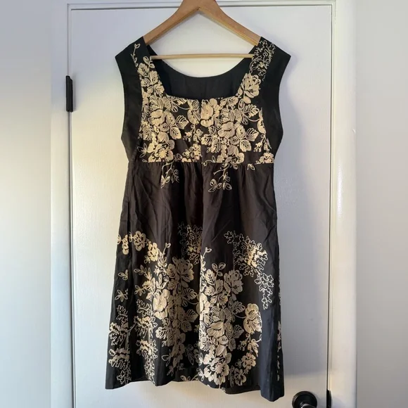 J. Crew Mirabel Embroidered Sleeveless Shift Dress Tan Cream Gray Cotton Size 12 - Picture 10 of 11